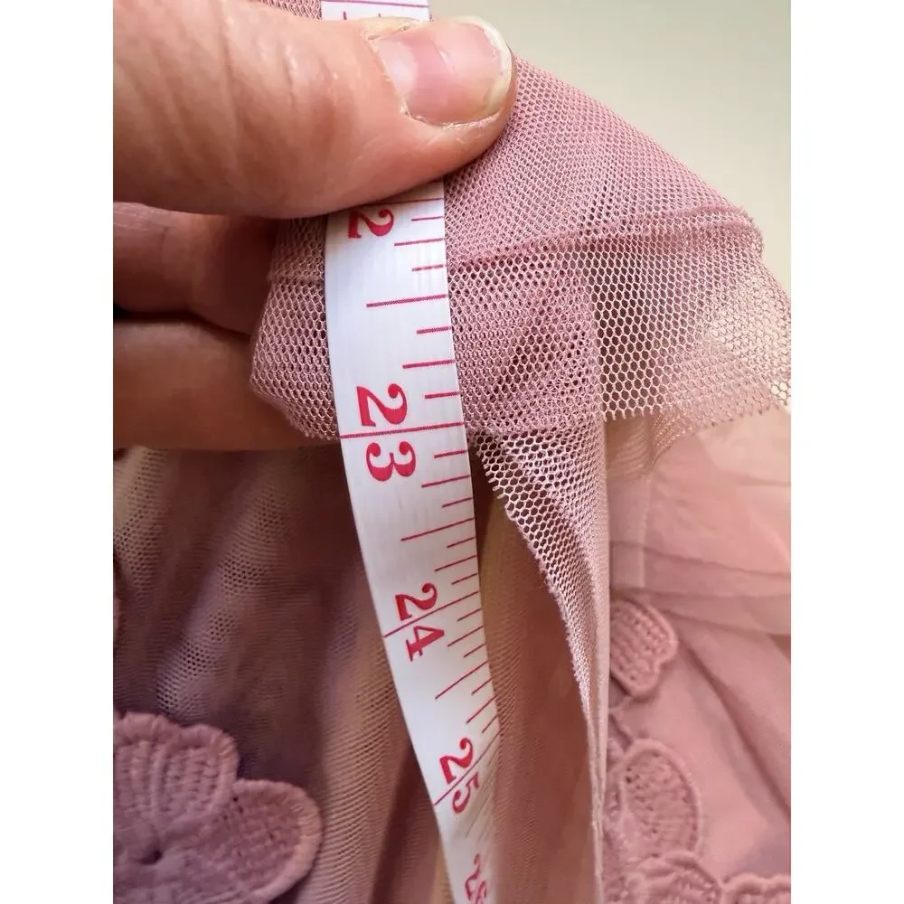 Dusty Rose Sheer Skirt Womens 1X Lace Hem Boho Romantic Knee Length Coqette Pink - Picture 10 of 10